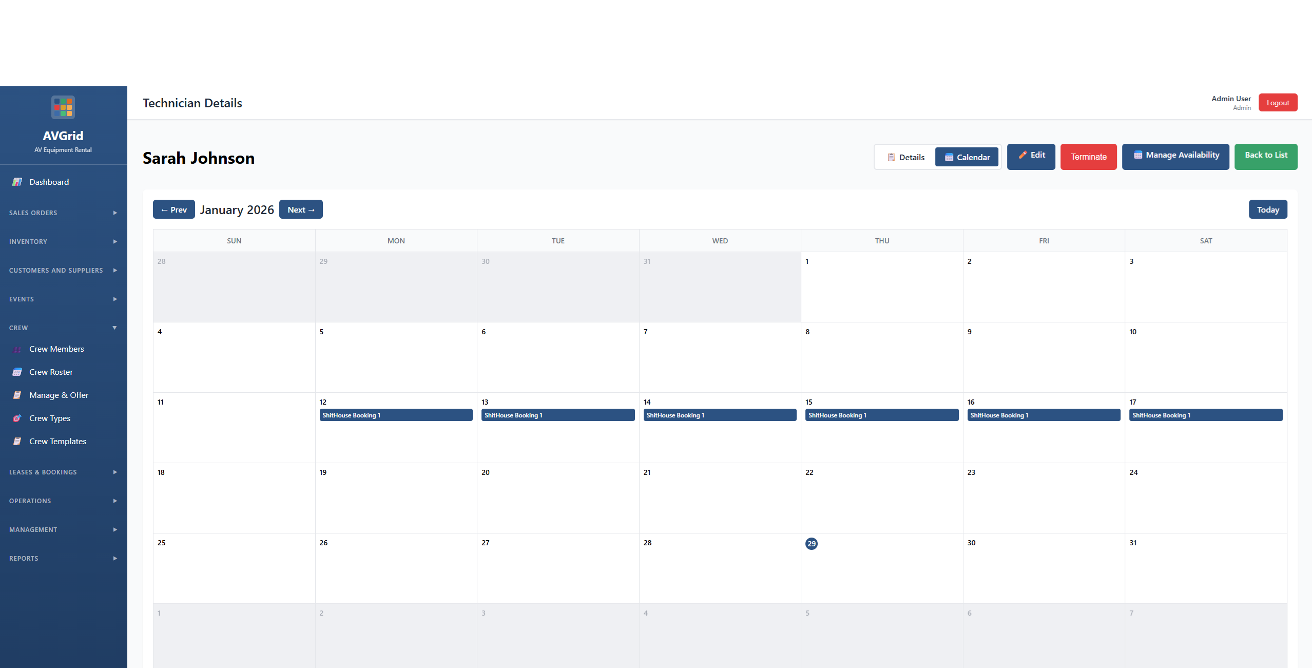 Calendar and schedule view