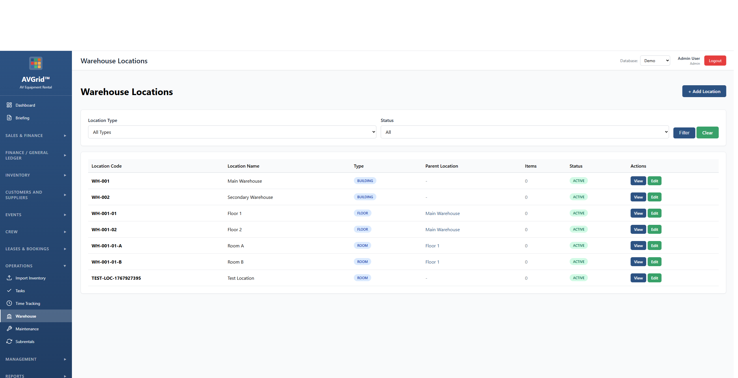AVGrid warehouse locations