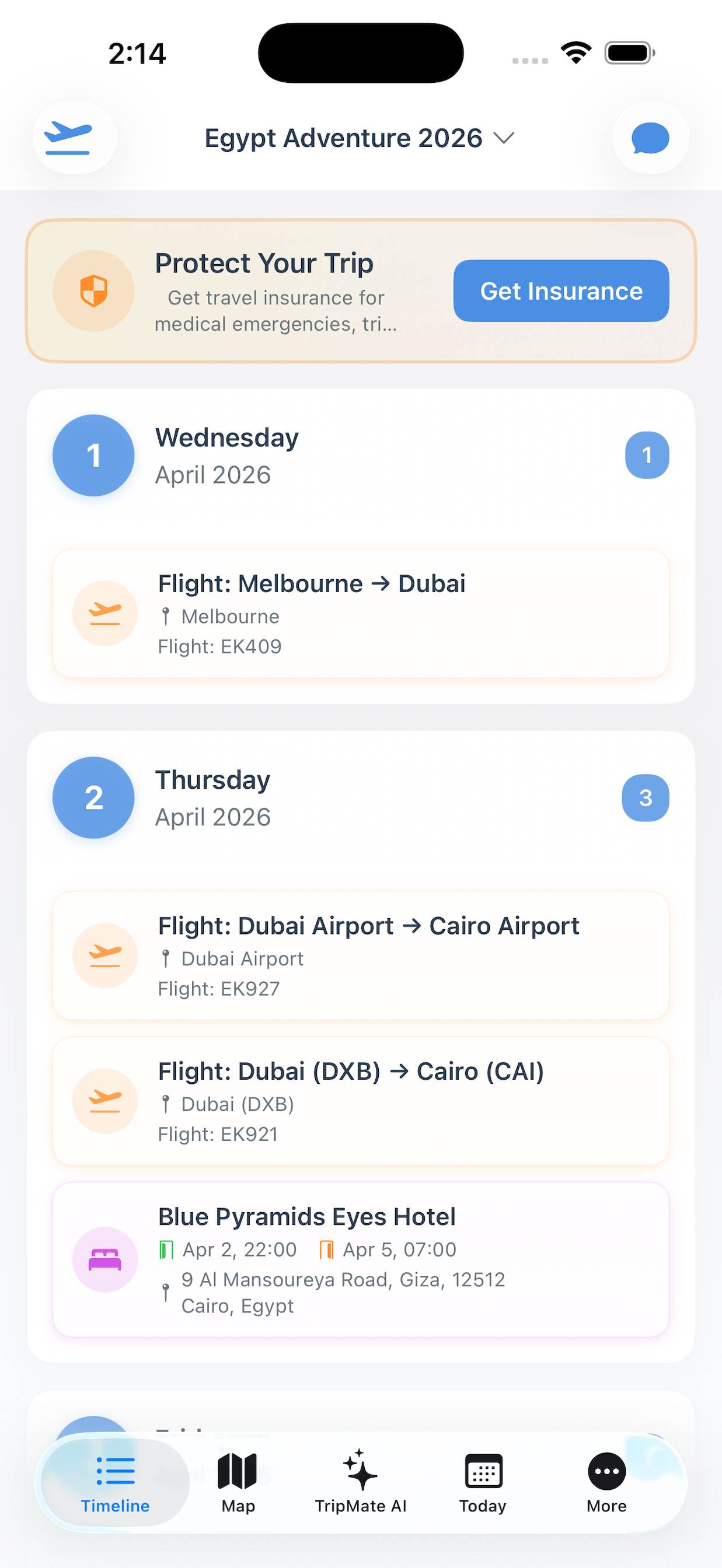 TripMate AI – timeline